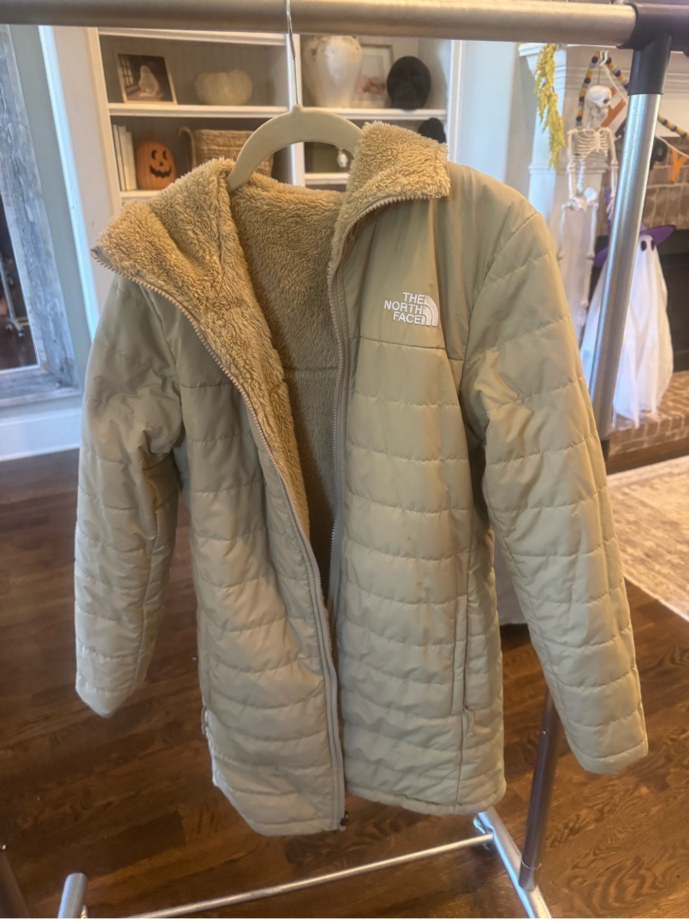 The North Face women Cream Puffer Jacket with Sherpa Lining